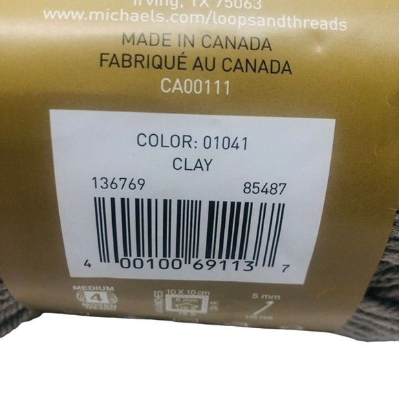 4 x Loops & Threads Impeccable Clay Acrylic Yarn Skeins Worsted 4.5 oz. 268 Yds - Picture 5 of 6